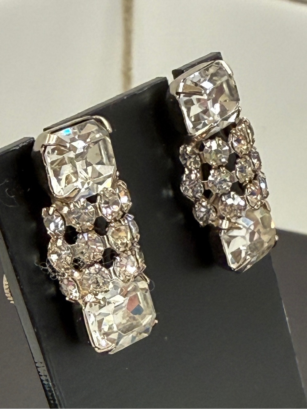 Clear Crystal Prong Set Statement Screw-Back Earrings - Picture 4 of 7